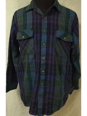 Vtg Outback Rider Mens XL Stripe Plaid Multicolor Button Up Western Cotton Shirt